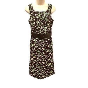 Sangria Women’s Dress Abstract Circle Pattern Size 6 Green & Brown Midi Length